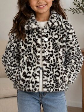 Mud Pie Girls' Faux Fur Leopard Jacket